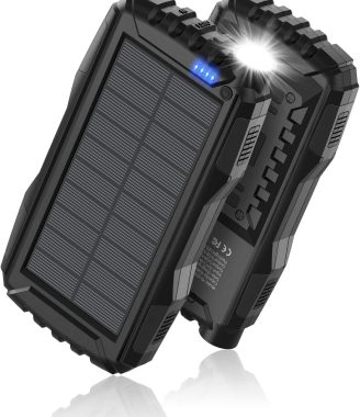 Power-Bank-Solar-Charger - 42800mAh Portable Charger,Solar Power Bank,External Battery Pack 5V3.1A Qc 3.0 Fast Charger Built-in Super Bright Flashlight (Deep Black)