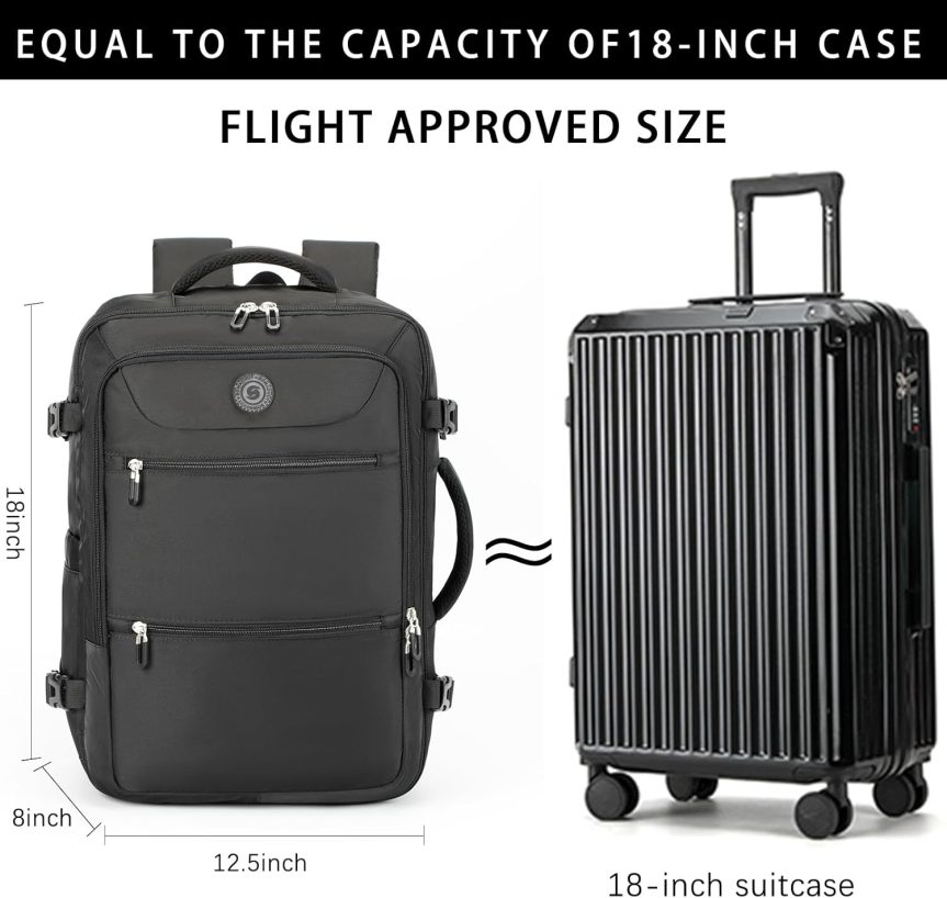 Travel Laptop Backpack, Extra Large Backpacks, Flight Approved Daypack, Business Bag Fit 17.3 inch Laptop for Men Women (Black) - Image 3