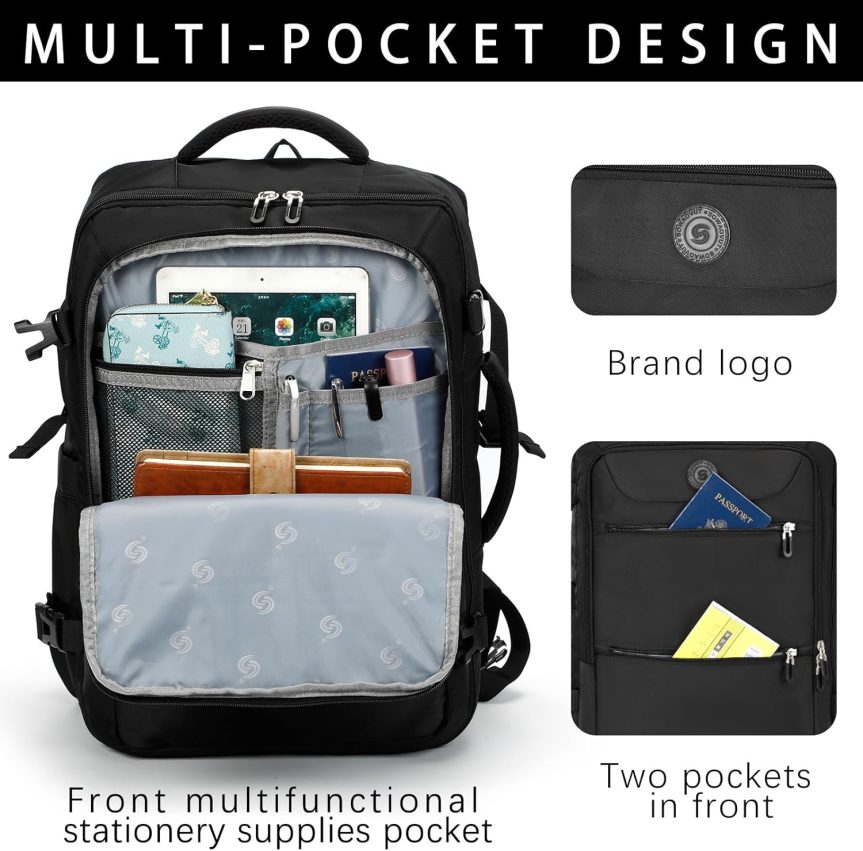 Travel Laptop Backpack, Extra Large Backpacks, Flight Approved Daypack, Business Bag Fit 17.3 inch Laptop for Men Women (Black) - Image 5