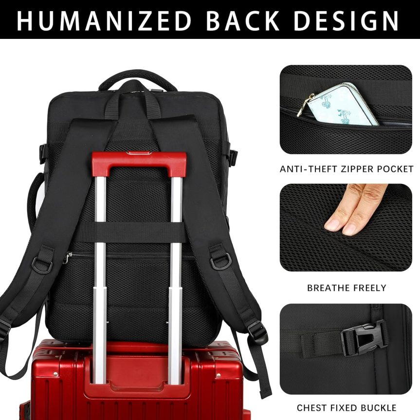Travel Laptop Backpack, Extra Large Backpacks, Flight Approved Daypack, Business Bag Fit 17.3 inch Laptop for Men Women (Black) - Image 6