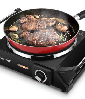 Techwood Hot Plate Portable Electric Stove 1500W Countertop Single Burner with Adjustable Temperature & Stay Cool Handles, 7.3” Cooktop for Dorm Office/Home/Camp, Compatible for All Cookwares