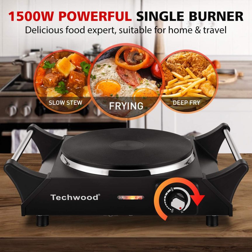 Techwood Hot Plate Portable Electric Stove 1500W Countertop Single Burner with Adjustable Temperature & Stay Cool Handles, 7.3” Cooktop for Dorm Office/Home/Camp, Compatible for All Cookwares - Image 2