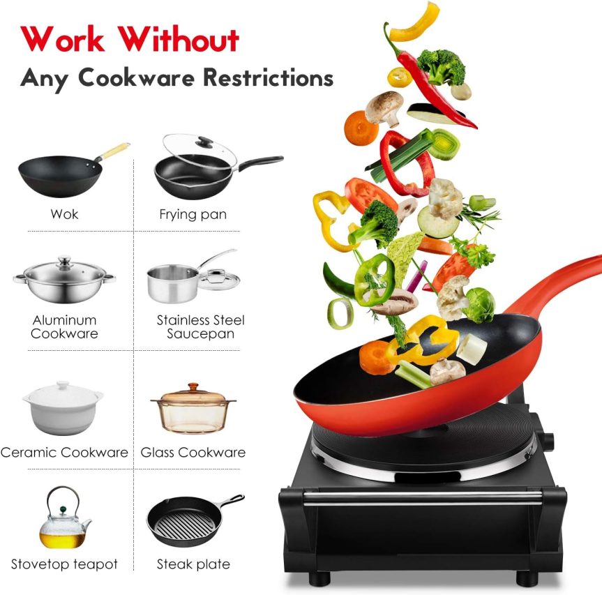Techwood Hot Plate Portable Electric Stove 1500W Countertop Single Burner with Adjustable Temperature & Stay Cool Handles, 7.3” Cooktop for Dorm Office/Home/Camp, Compatible for All Cookwares - Image 3