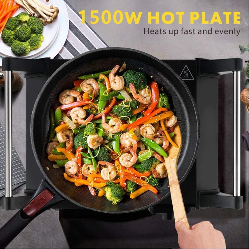 Techwood Hot Plate Portable Electric Stove 1500W Countertop Single Burner with Adjustable Temperature & Stay Cool Handles, 7.3” Cooktop for Dorm Office/Home/Camp, Compatible for All Cookwares - Image 8